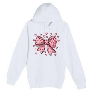 ValentineS Day Heart Coquette Bow Premium Pullover Hoodie