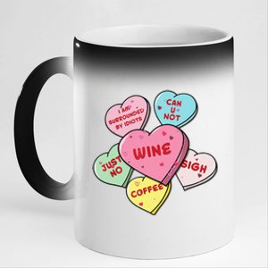 Valentine's Day Hearts With Snarky Messages For Grouchy Gals 11oz Black Color Changing Mug