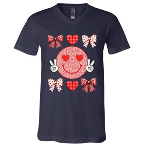 Valentines Day Hearts Leopard Love Funny Women V-Neck T-Shirt