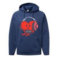 Valentines Day Heart Gamer Gaming Performance Fleece Hoodie