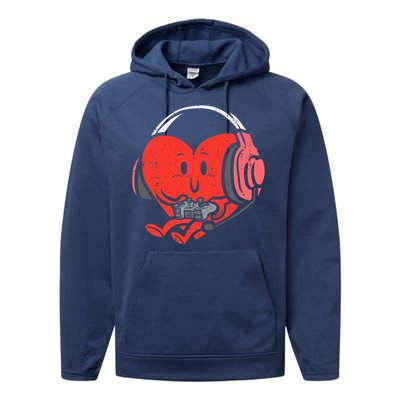 Valentines Day Heart Gamer Gaming Performance Fleece Hoodie