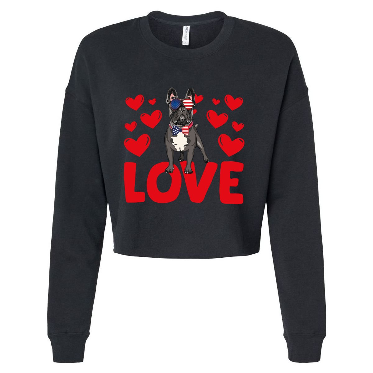 Valentine's Day Hearts Love French Bulldog Animal Lovers Gift Cropped Pullover Crew