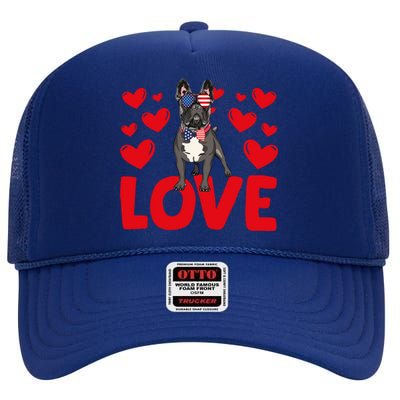 Valentine's Day Hearts Love French Bulldog Animal Lovers Gift High Crown Mesh Back Trucker Hat