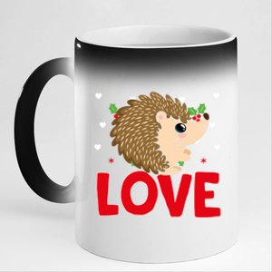 Valentine's Day Hearts Love Hedgehog Animal Lovers Cute Gift 11oz Black Color Changing Mug