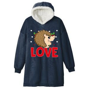 Valentine's Day Hearts Love Hedgehog Animal Lovers Cute Gift Hooded Wearable Blanket