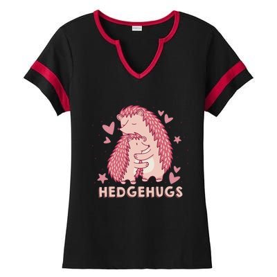 Valentines Day Hedgehog Cuddle Animal Lovers Hedgehugs Gift Ladies Halftime Notch Neck Tee