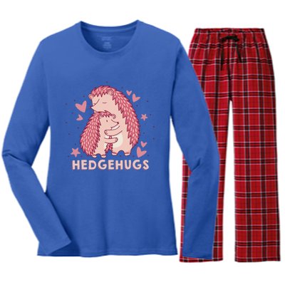 Valentines Day Hedgehog Cuddle Animal Lovers Hedgehugs Gift Women's Long Sleeve Flannel Pajama Set 