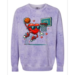 Valentines Day Heart Dunking Basketball Meaningful Gift Colorblast Crewneck Sweatshirt