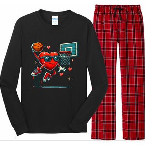 Valentines Day Heart Dunking Basketball Meaningful Gift Long Sleeve Pajama Set