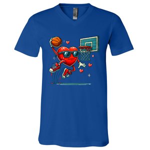 Valentines Day Heart Dunking Basketball Meaningful Gift V-Neck T-Shirt