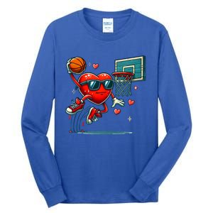 Valentines Day Heart Dunking Basketball Meaningful Gift Tall Long Sleeve T-Shirt