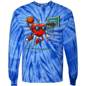 Valentines Day Heart Dunking Basketball Meaningful Gift Tie-Dye Long Sleeve Shirt