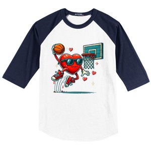 Valentines Day Heart Dunking Basketball Meaningful Gift Baseball Sleeve Shirt