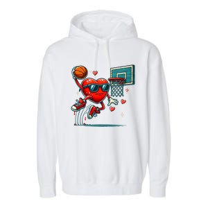 Valentines Day Heart Dunking Basketball Meaningful Gift Garment-Dyed Fleece Hoodie