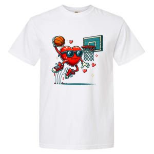 Valentines Day Heart Dunking Basketball Meaningful Gift Garment-Dyed Heavyweight T-Shirt