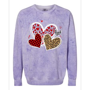 Valentines Day Hearts Love Leopard Red Plaid Colorblast Crewneck Sweatshirt