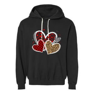 Valentines Day Hearts Love Leopard Red Plaid Garment-Dyed Fleece Hoodie