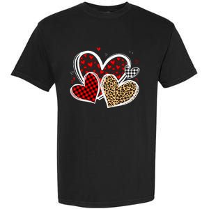 Valentines Day Hearts Love Leopard Red Plaid Garment-Dyed Heavyweight T-Shirt