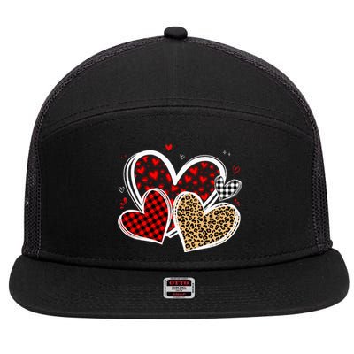 Valentines Day Hearts Love Leopard Red Plaid 7 Panel Mesh Trucker Snapback Hat