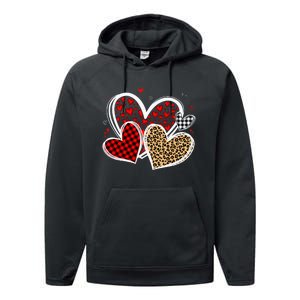 Valentines Day Hearts Love Leopard Red Plaid Performance Fleece Hoodie