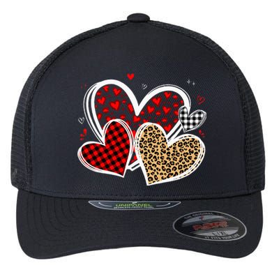 Valentines Day Hearts Love Leopard Red Plaid Flexfit Unipanel Trucker Cap