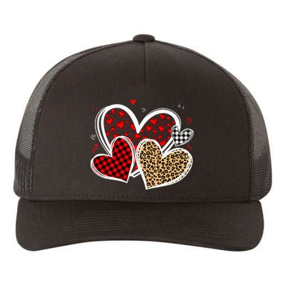 Valentines Day Hearts Love Leopard Red Plaid Yupoong Adult 5-Panel Trucker Hat