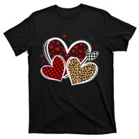 Valentines Day Hearts Love Leopard Red Plaid T-Shirt