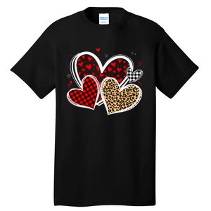 Valentines Day Hearts Love Leopard Red Plaid Tall T-Shirt