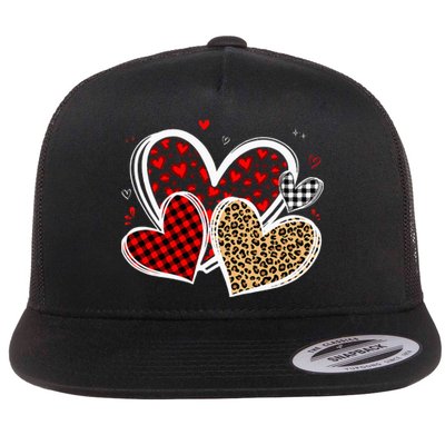 Valentines Day Hearts Love Leopard Red Plaid Flat Bill Trucker Hat