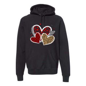 Valentines Day Hearts Love Leopard Red Plaid Premium Hoodie