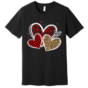 Valentines Day Hearts Love Leopard Red Plaid Premium T-Shirt