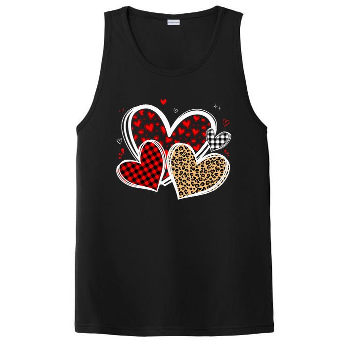 Valentines Day Hearts Love Leopard Red Plaid PosiCharge Competitor Tank