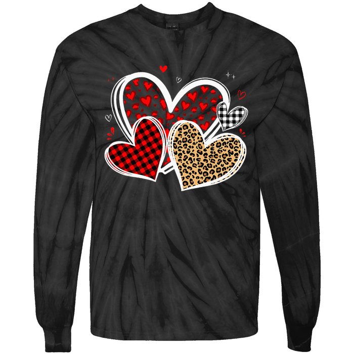 Valentines Day Hearts Love Leopard Red Plaid Tie-Dye Long Sleeve Shirt