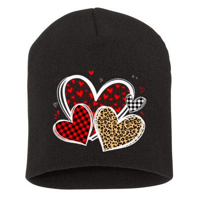 Valentines Day Hearts Love Leopard Red Plaid Short Acrylic Beanie