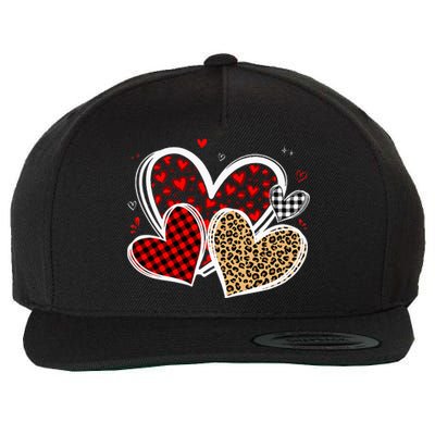 Valentines Day Hearts Love Leopard Red Plaid Wool Snapback Cap