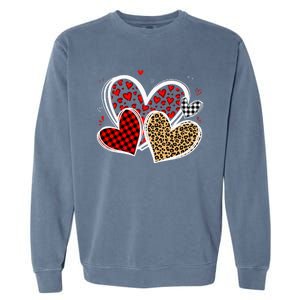 Valentines Day Hearts Love Leopard Red Plaid Garment-Dyed Sweatshirt