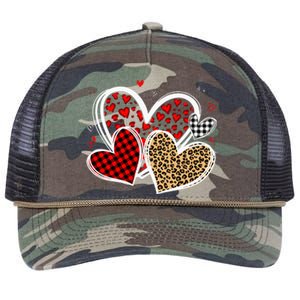 Valentines Day Hearts Love Leopard Red Plaid Retro Rope Trucker Hat Cap