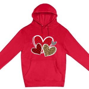 Valentines Day Hearts Love Leopard Red Plaid Premium Pullover Hoodie