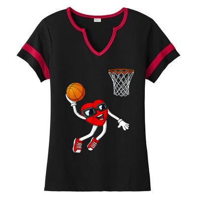 Valentines Day Heart Dunking Basketball Boys Girls K.i.d.s Ladies Halftime Notch Neck Tee