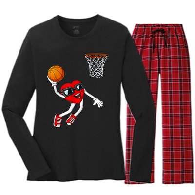 Valentines Day Heart Dunking Basketball Boys Girls K.i.d.s Women's Long Sleeve Flannel Pajama Set 