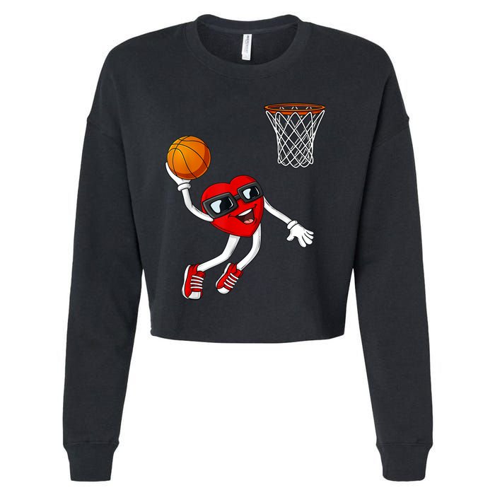 Valentines Day Heart Dunking Basketball Boys Girls K.i.d.s Cropped Pullover Crew