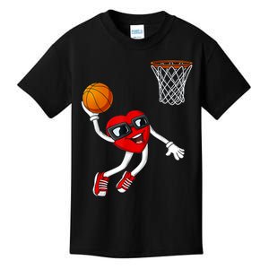 Valentines Day Heart Dunking Basketball Boys Girls K.i.d.s Kids T-Shirt