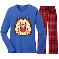 Valentines Day Hedgehog Heart Great Gift Women's Long Sleeve Flannel Pajama Set 