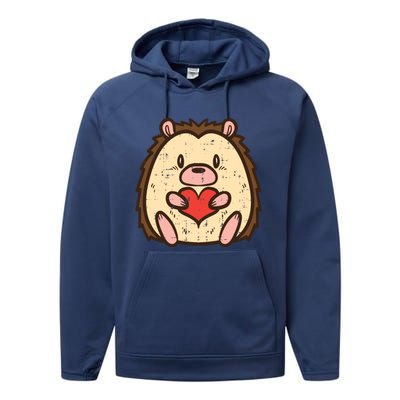 Valentines Day Hedgehog Heart Great Gift Performance Fleece Hoodie