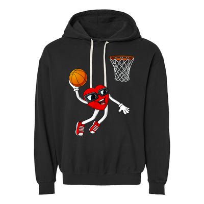 Valentines Day Heart Dunking Basketball Boys Girls Kids Garment-Dyed Fleece Hoodie