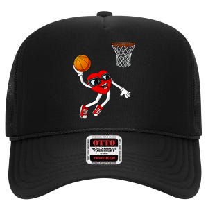 Valentines Day Heart Dunking Basketball Boys Girls Kids High Crown Mesh Back Trucker Hat