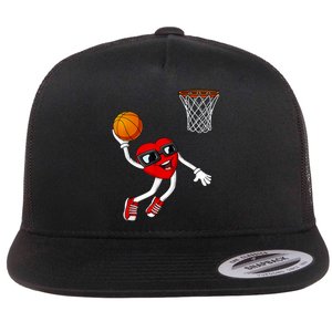 Valentines Day Heart Dunking Basketball Boys Girls Kids Flat Bill Trucker Hat