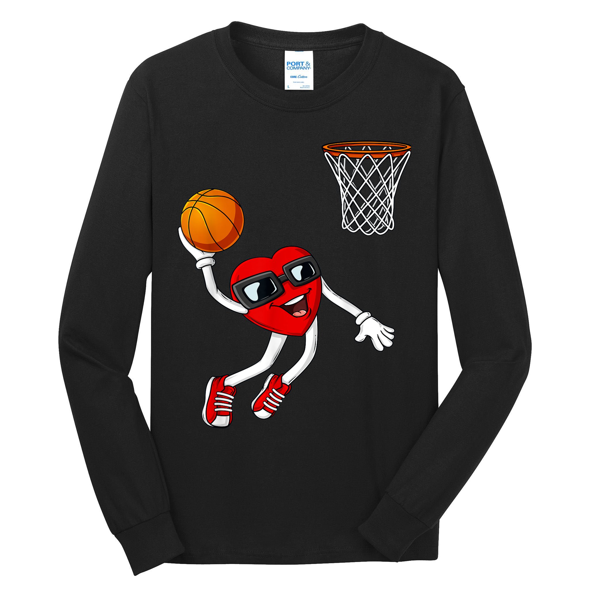 Valentines Day Heart Dunking Basketball Boys Girls Kids Tall Long Sleeve T-Shirt