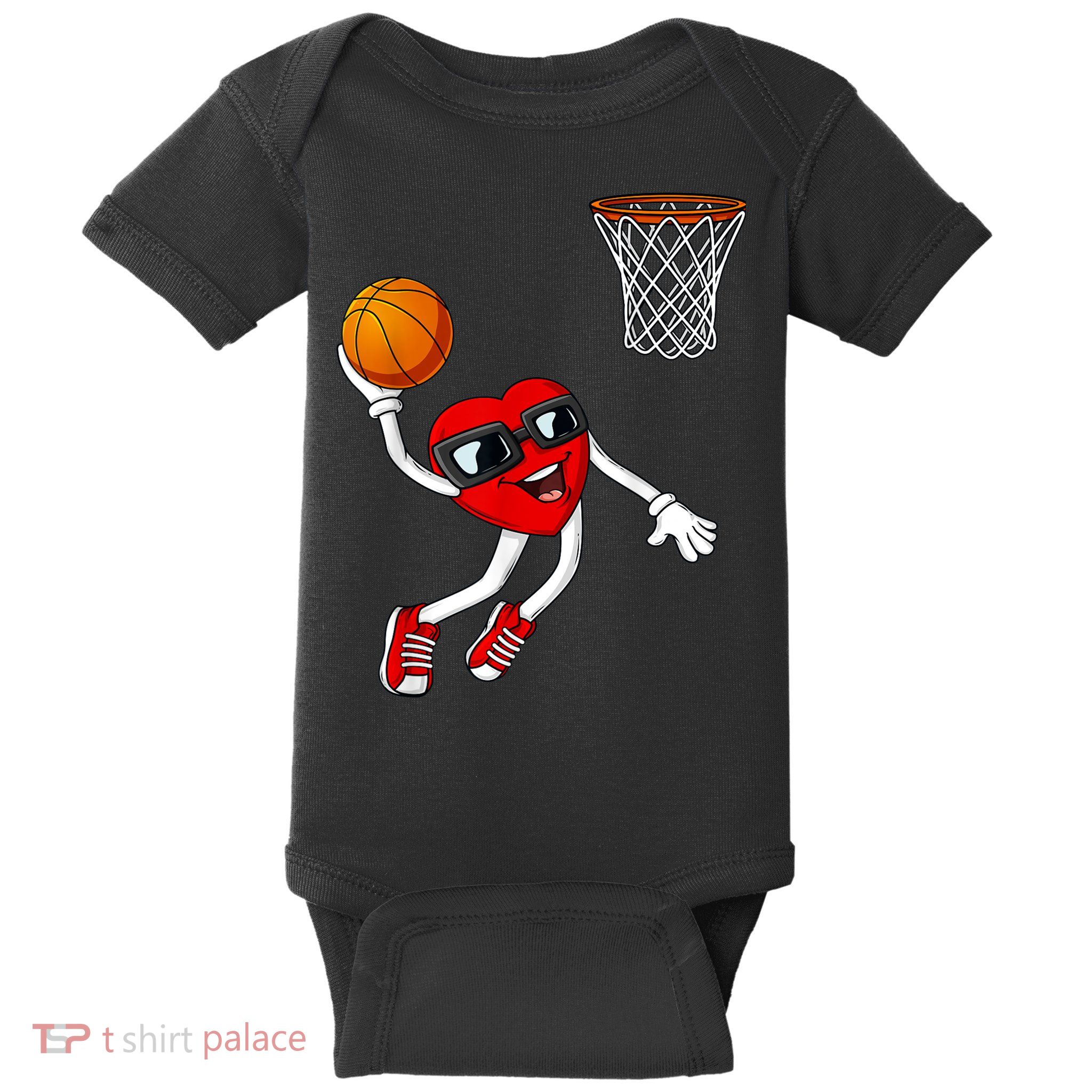 Valentines Day Heart Dunking Basketball Boys Girls Kids Baby Bodysuit