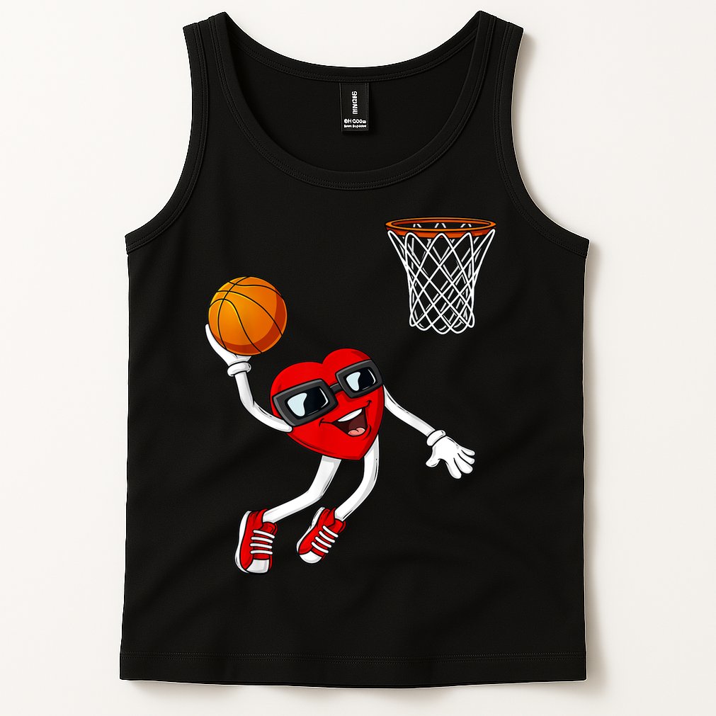 Valentines Day Heart Dunking Basketball Boys Girls Kids Tank Top